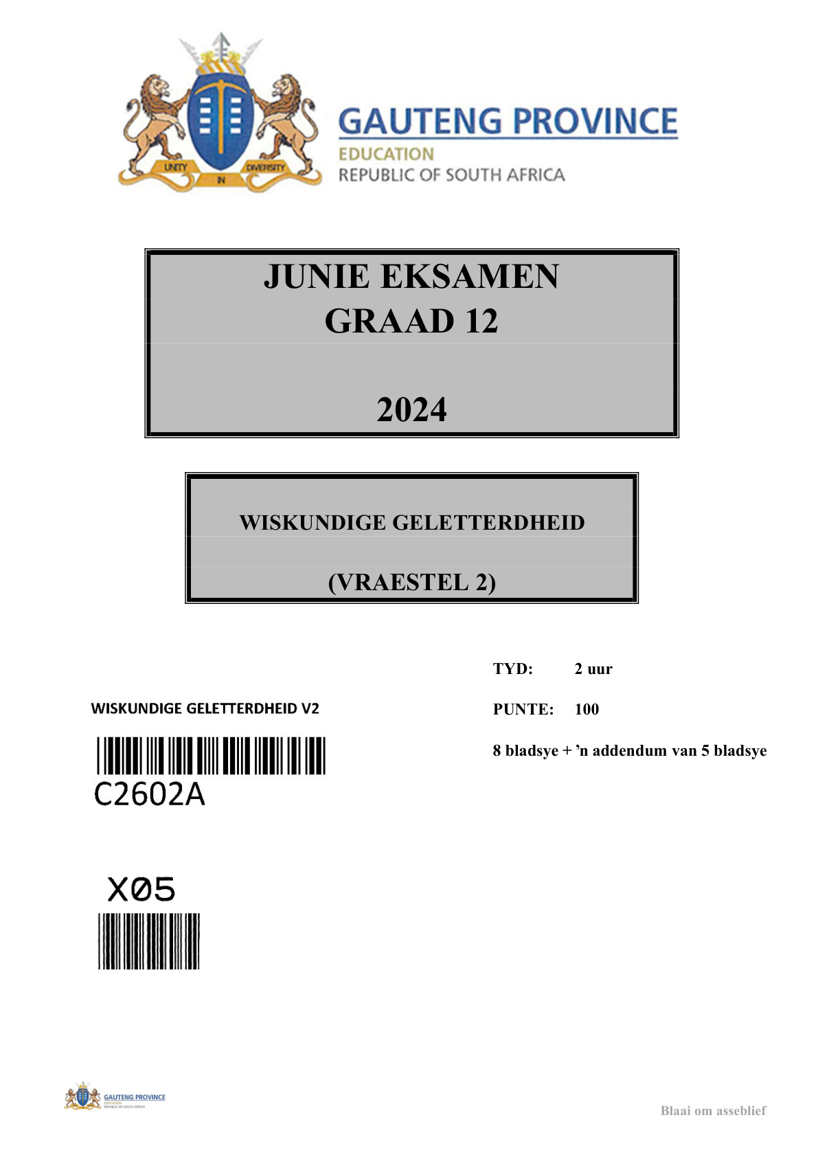 Mathematical Literacy Paper 2 (Gauteng) June 2024 Grade 12 DBE