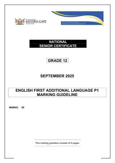 English First Additional Language Grade 12 DBE Caps September 2025 Paper 1 - Memo (Eastern Cape)