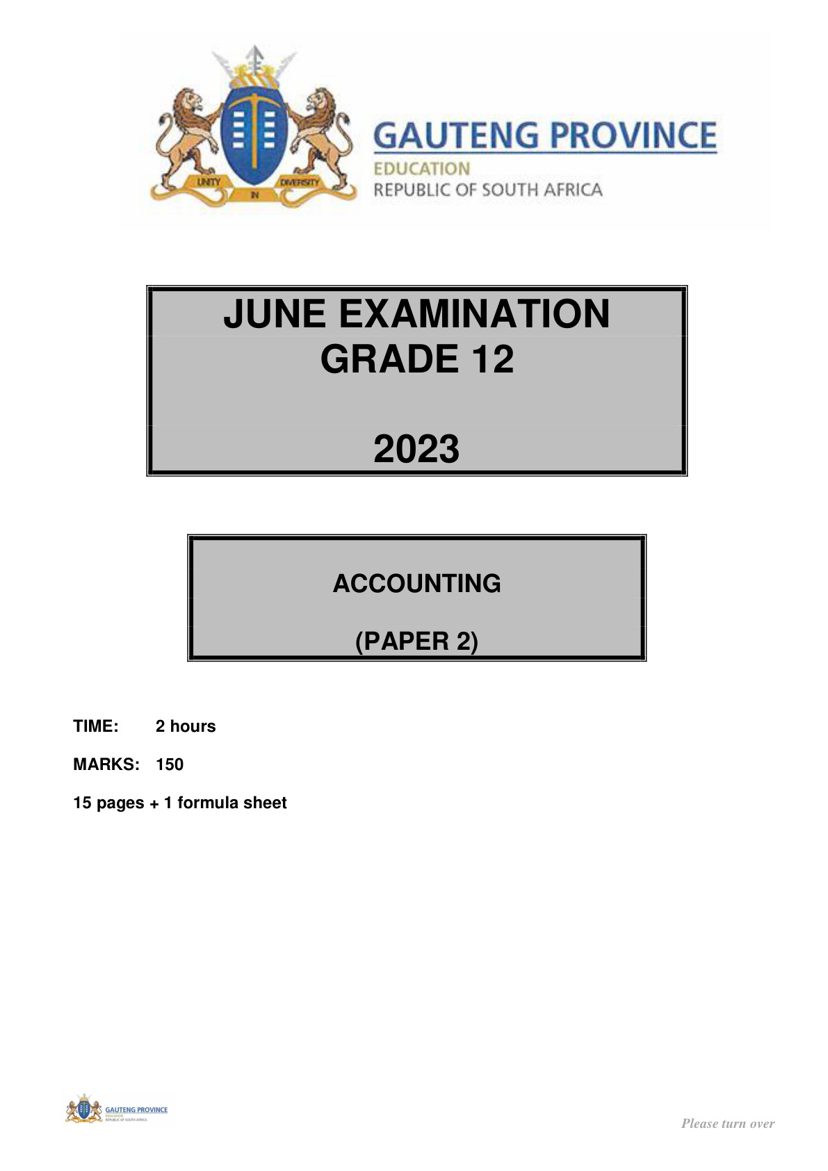 Accounting Paper 2 (Gauteng) June 2023 Grade 12 DBE