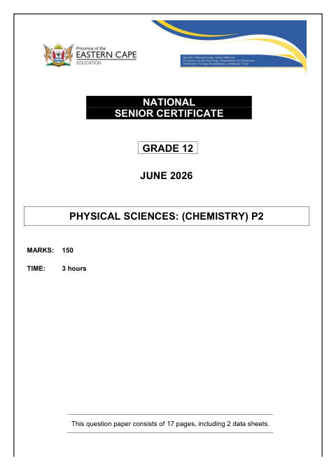 Physical Sciences Grade 12 DBE Caps May/June 2026 Paper 2 - Question Paper (Eastern Cape)