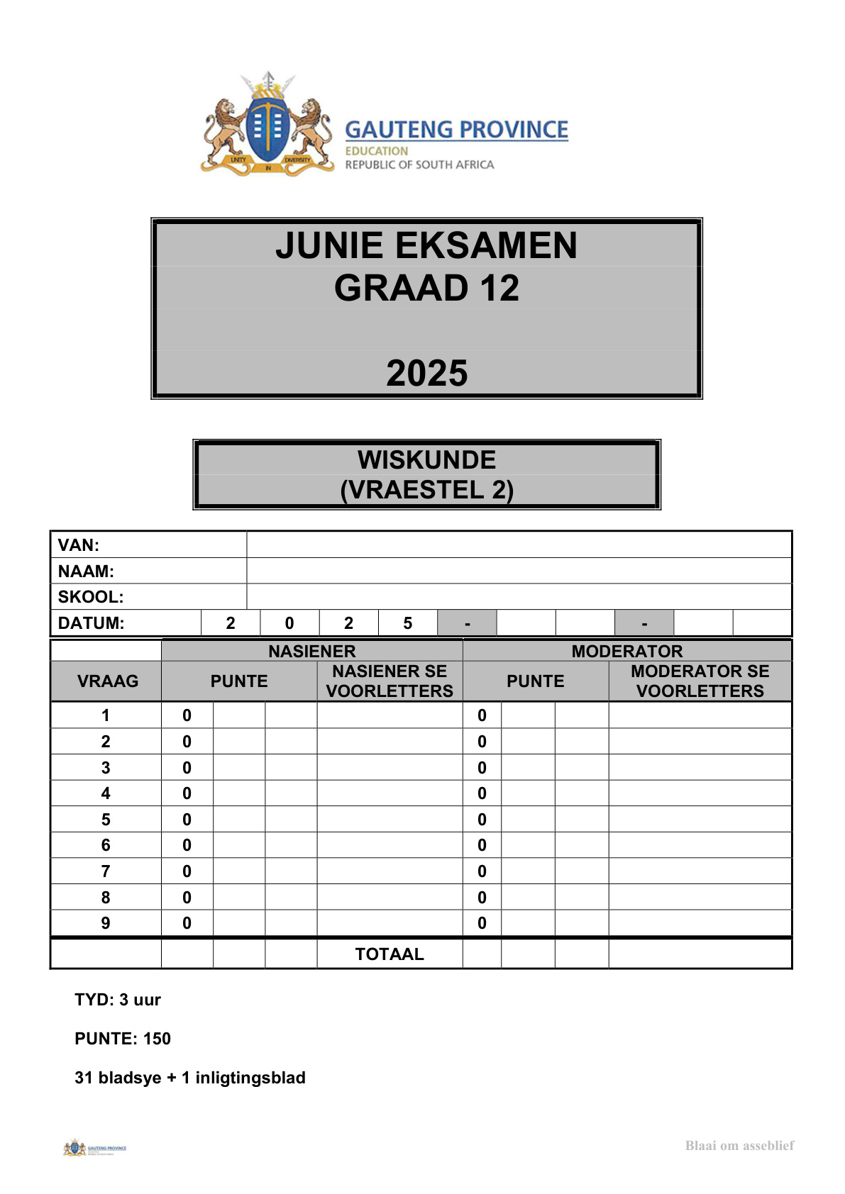Mathematics Paper 2 (Gauteng) June 2025 Grade 12 DBE