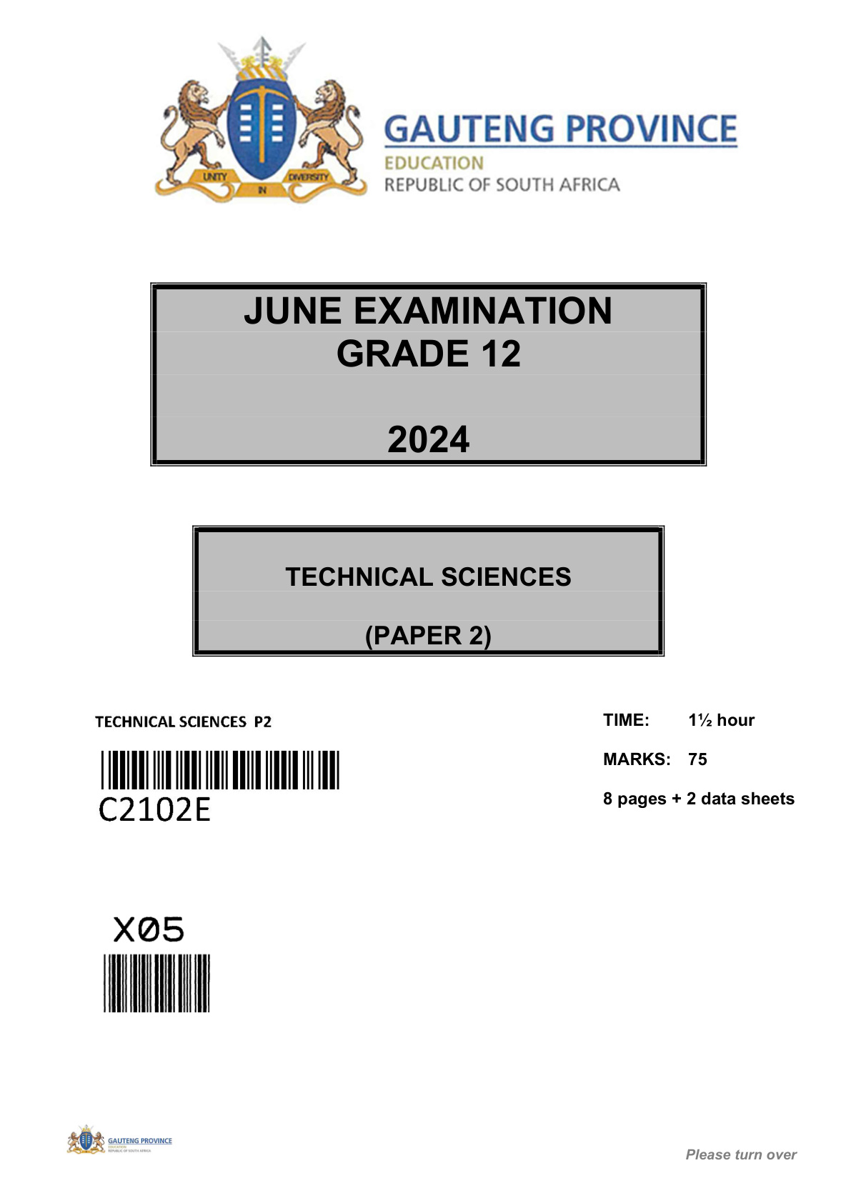 Technical Sciences Paper 2 (Gauteng) June 2024 Grade 12 DBE