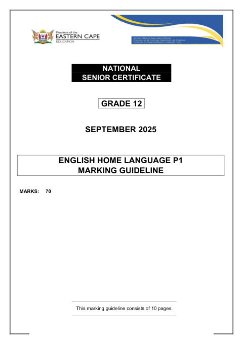 English Home Language Grade 12 DBE Caps September 2025 Paper 1 - Memo (Eastern Cape)