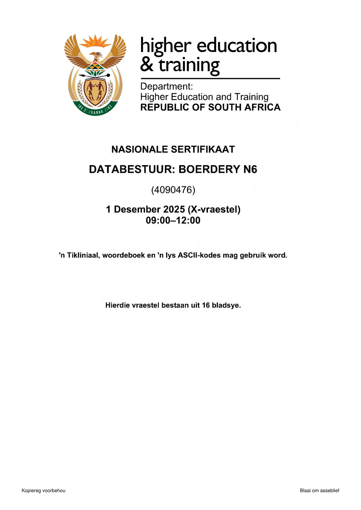 Databestuur Boerdery Dhet Nated November 2025 - Question Paper