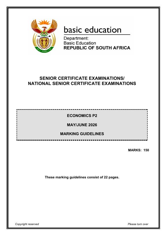 Economics Grade 12 DBE Caps May 2026 Paper 2 - Memo