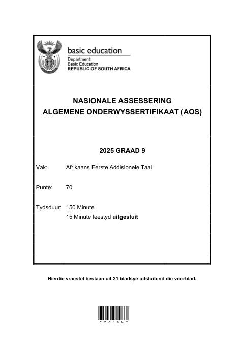 Afrikaans First Additional Language Grade 9 DBE CAPS GEC 2025 - Question Paper (Eastern Cape)