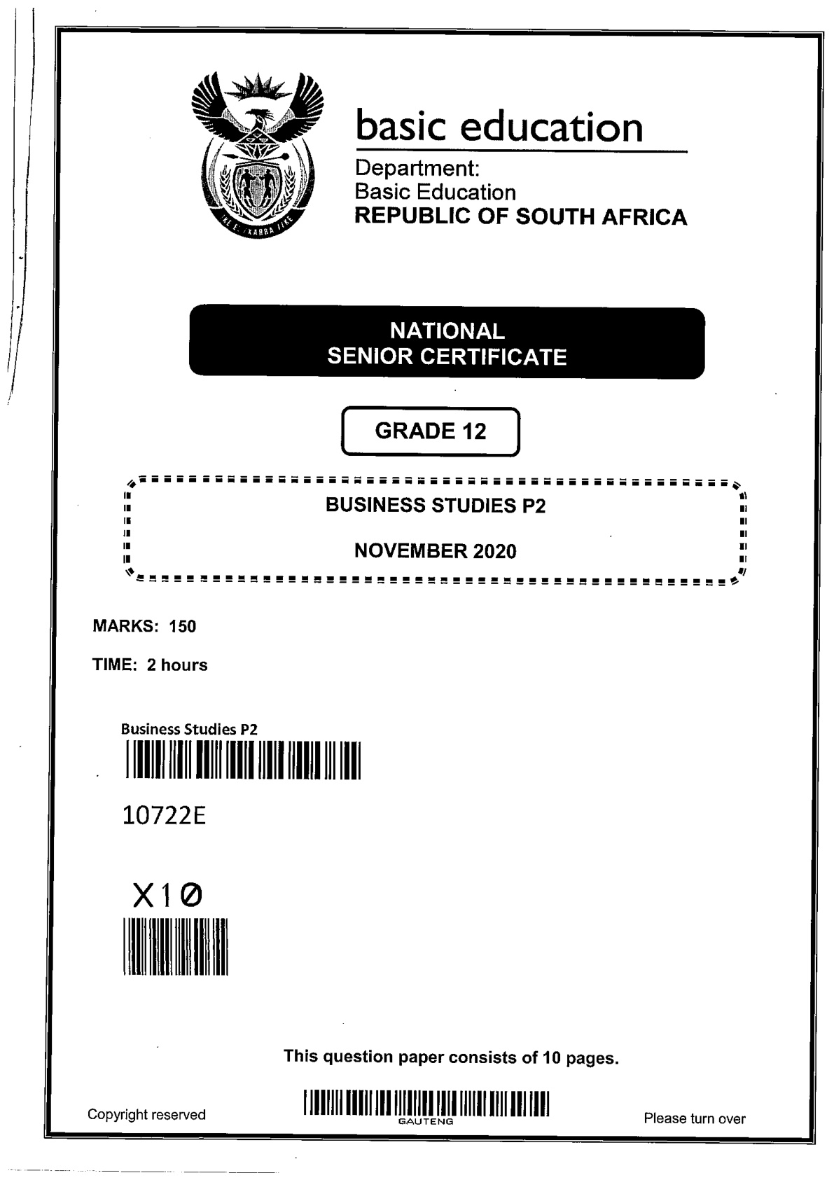 Business Studies Paper 2 (Gauteng) Preparatory 2021 Grade 12 DBE