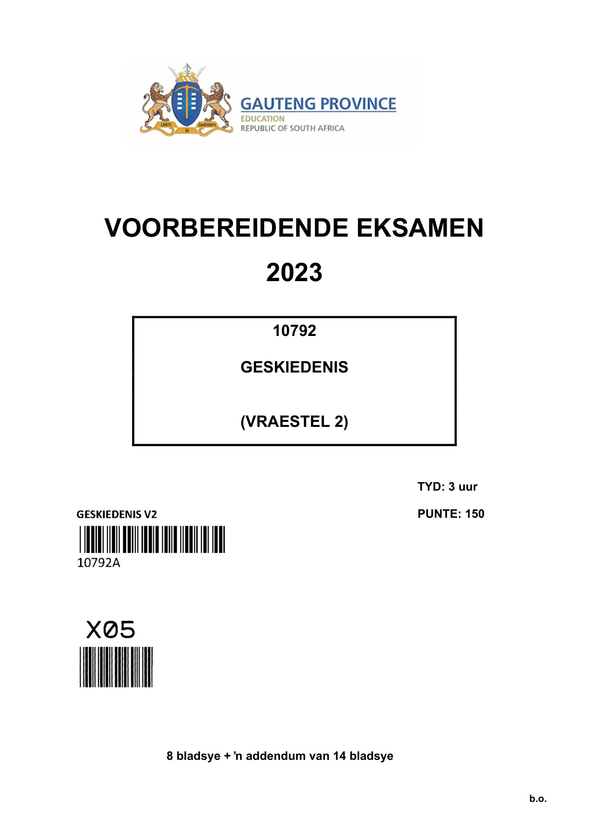 History Paper 2 (Gauteng) Preparatory 2023 Grade 12 DBE