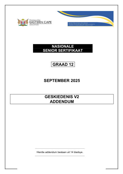 History Grade 12 DBE Caps September 2025 Paper 2 - Question Paper (Eastern Cape)