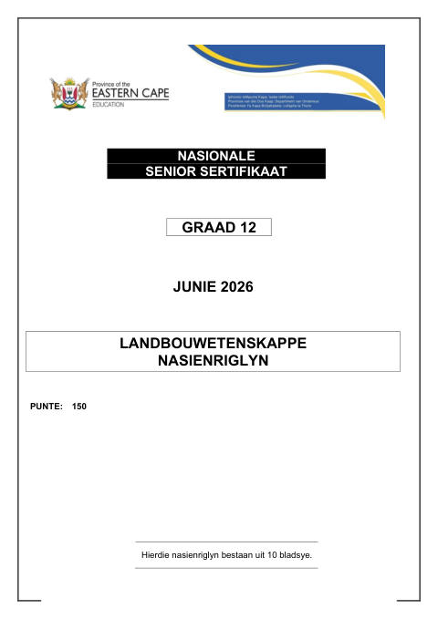 Agricultural Sciences Grade 12 DBE Caps May/June 2026 - Memo (Eastern Cape)