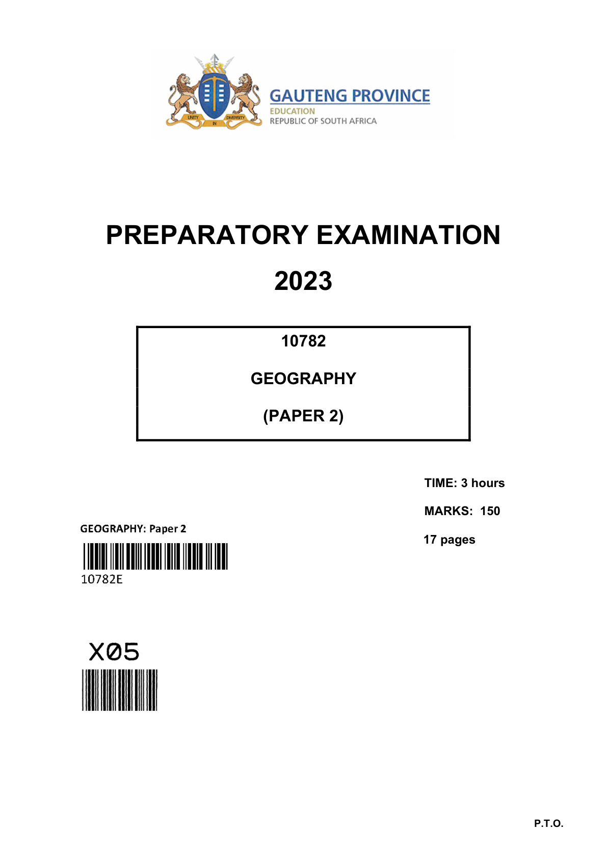 Geography Paper 2 (Gauteng) Preparatory 2023 Grade 12 DBE