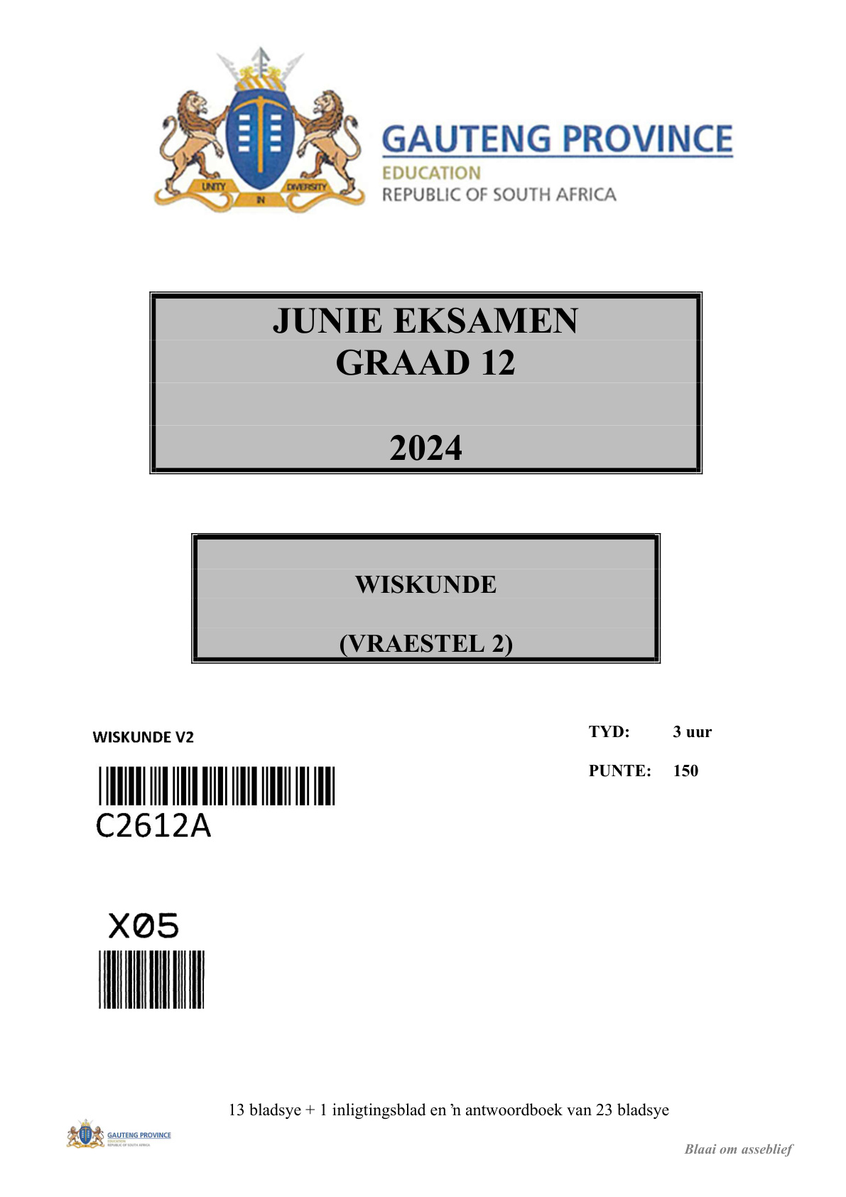 Mathematics Paper 2 (Gauteng) June 2024 Grade 12 DBE