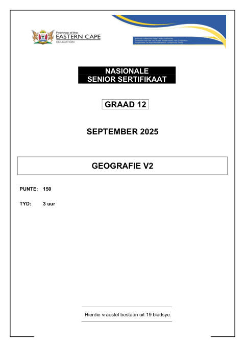 Geography Grade 12 DBE Caps September 2025 Paper 2 - Question Paper (Eastern Cape)