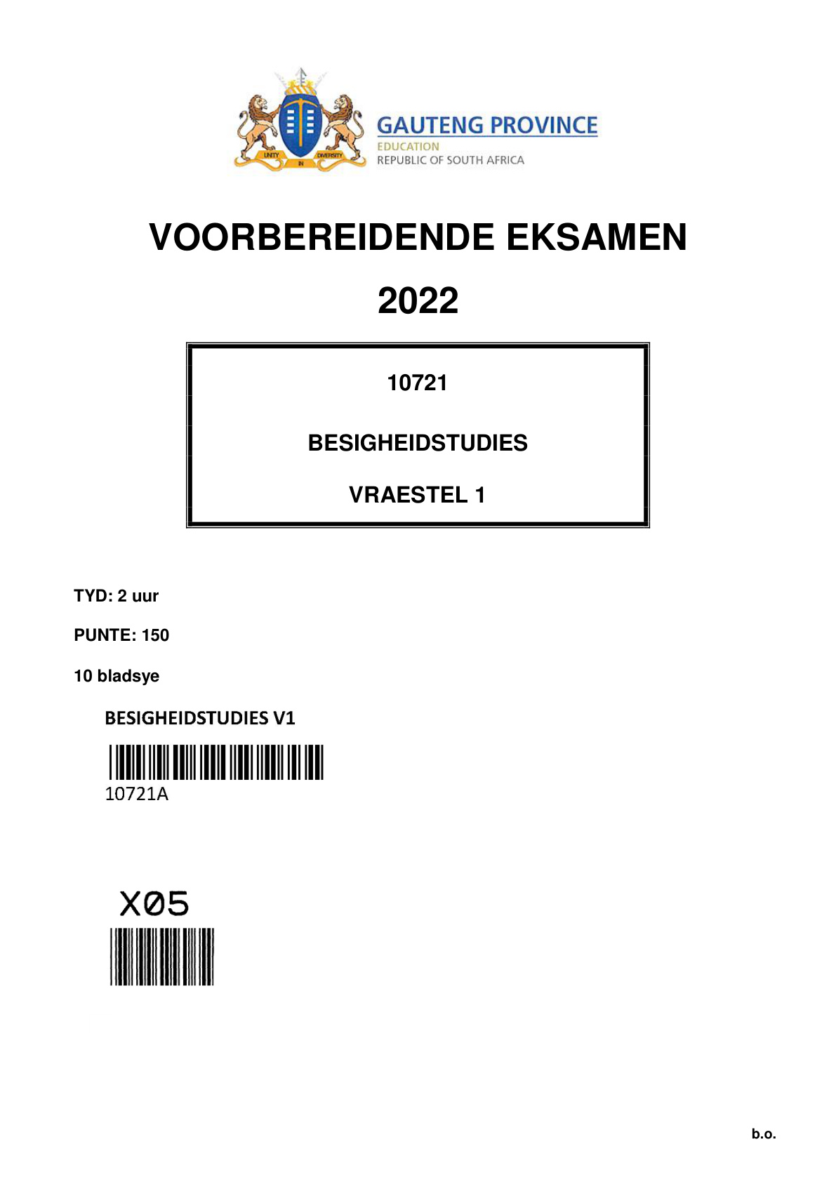 Business Studies Paper 1 (Gauteng) Preparatory 2022 Grade 12 DBE