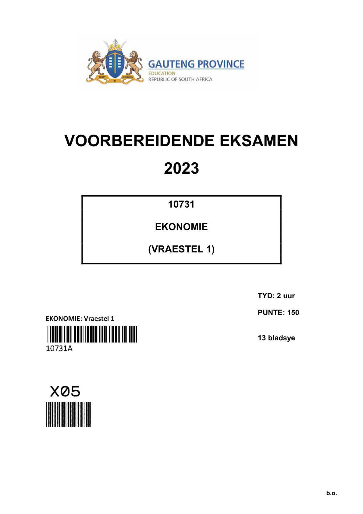 Economics Paper 1 (Gauteng) Preparatory 2023 Grade 12 DBE