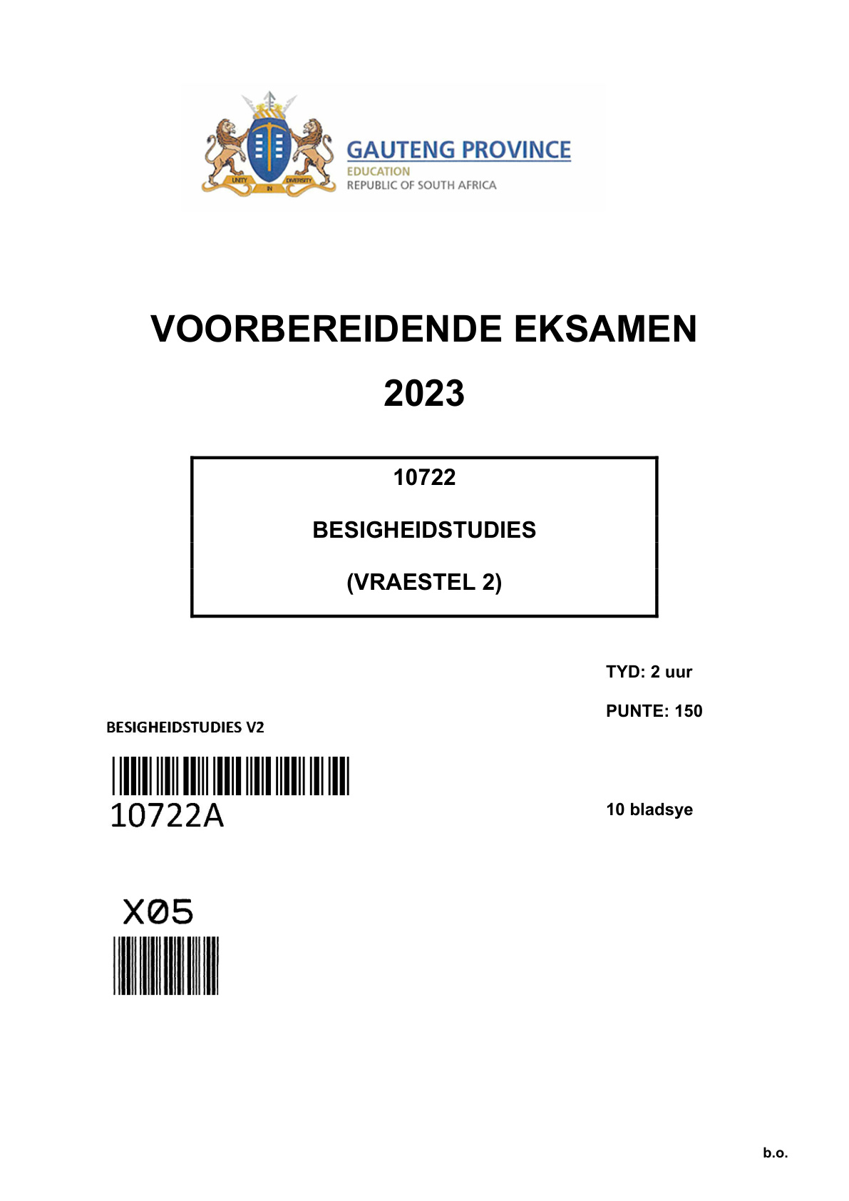 Business Studies Paper 2 (Gauteng) Preparatory 2023 Grade 12 DBE