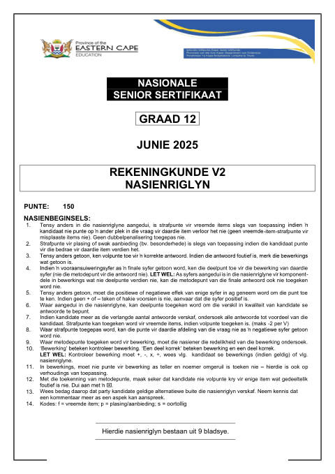 Accounting Grade 12 DBE Caps May/June 2025 Paper 2 - Memo (Eastern Cape)