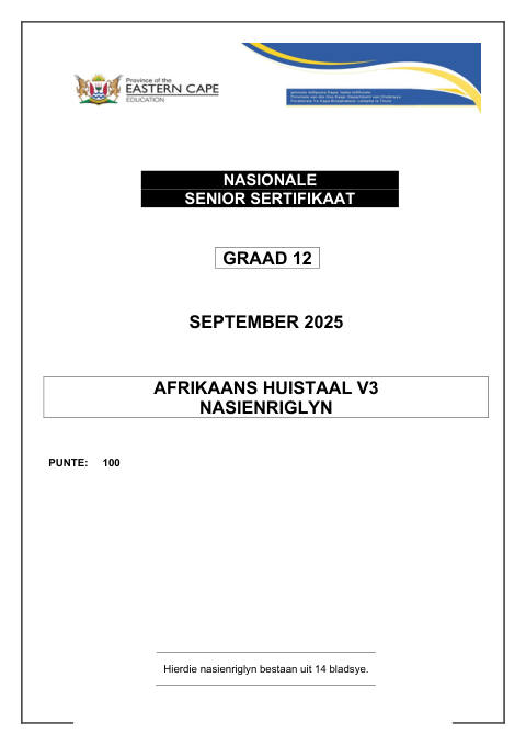Afrikaans Home Language Grade 12 DBE Caps September 2025 Paper 3 - Memo (Eastern Cape)