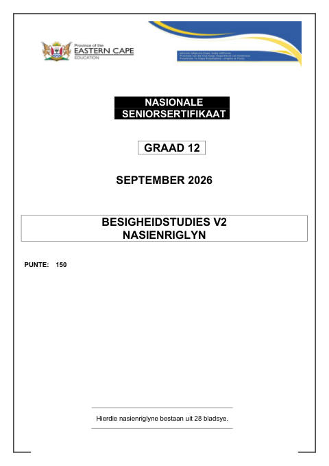 Business Studies Grade 12 DBE Caps September 2026 Paper 2 - Memo (Eastern Cape)