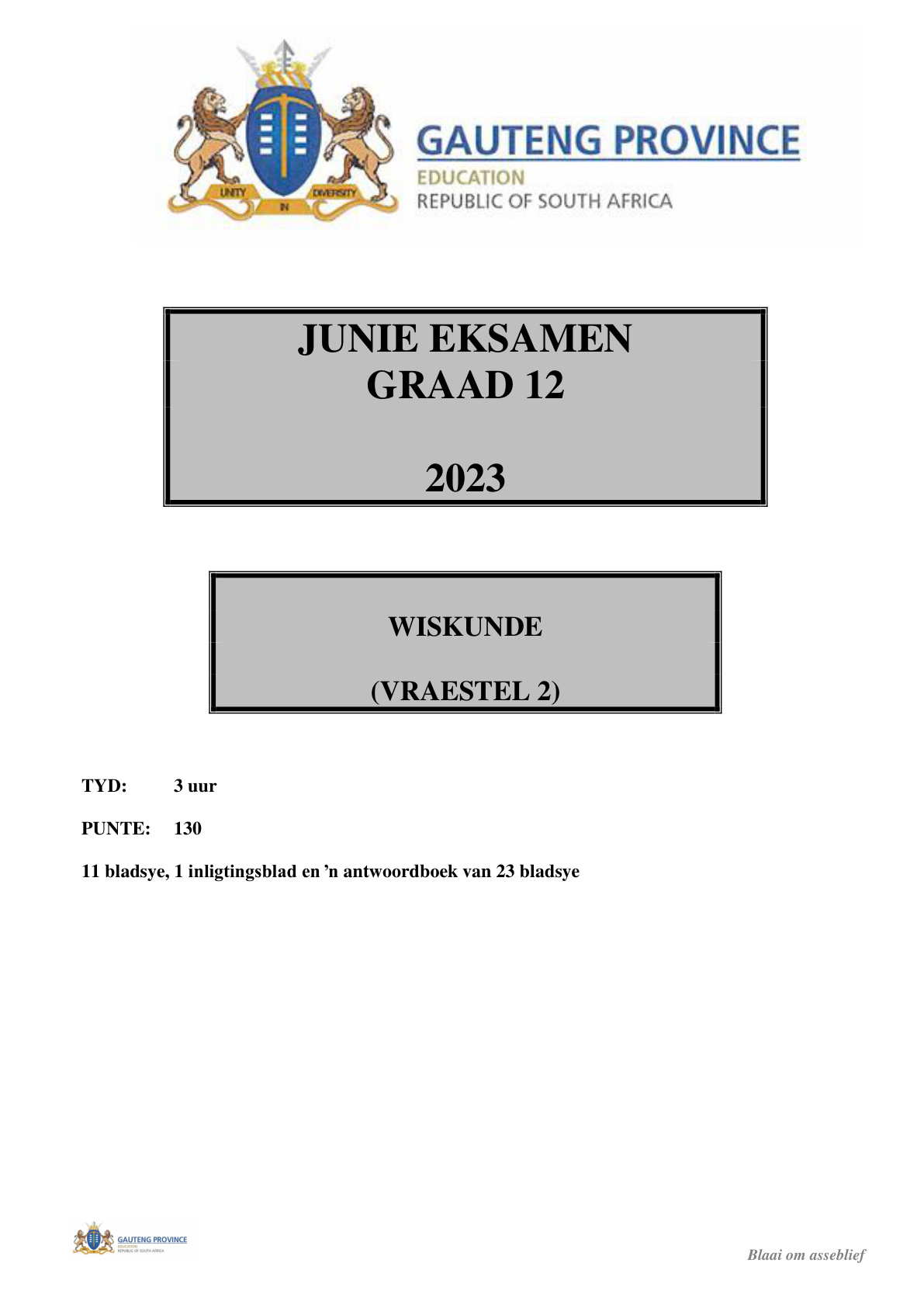 Mathematics Paper 2 (Gauteng) June 2023 Grade 12 DBE