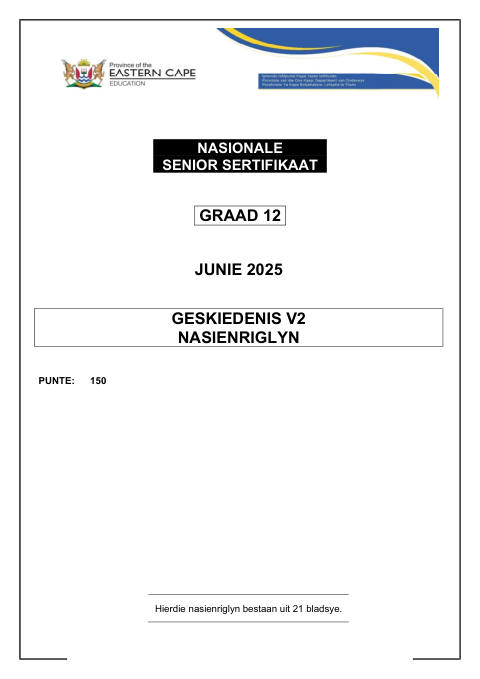History Grade 12 DBE Caps May/June 2025 Paper 2 - Question Paper (Eastern Cape)