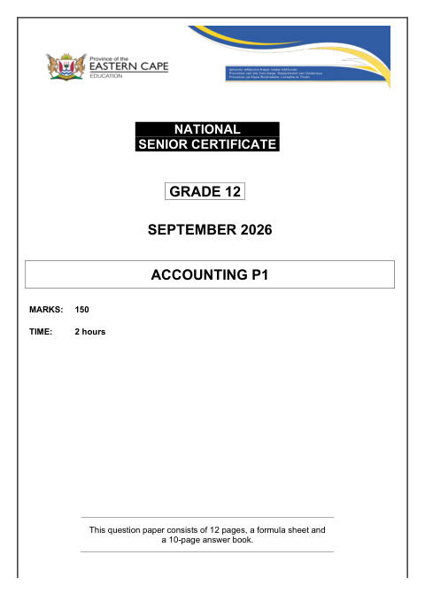 Accounting Grade 12 DBE Caps September 2026 Paper 1 - Question Paper (Eastern Cape)