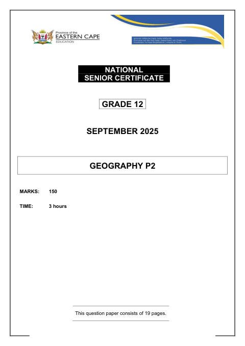 Geography Grade 12 DBE Caps September 2025 Paper 2 - Question Paper (Eastern Cape)