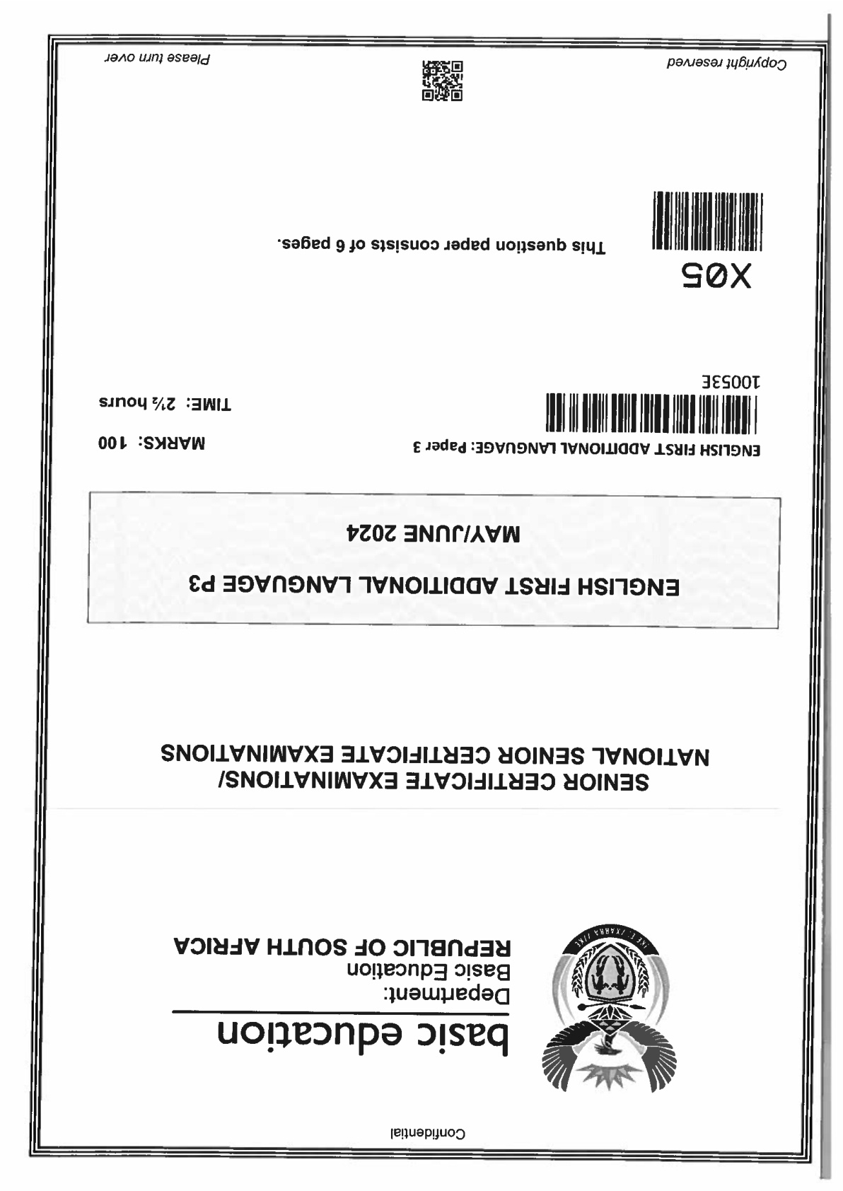 English First Additional Language Paper 3 (Gauteng) June 2024 Grade 12 DBE