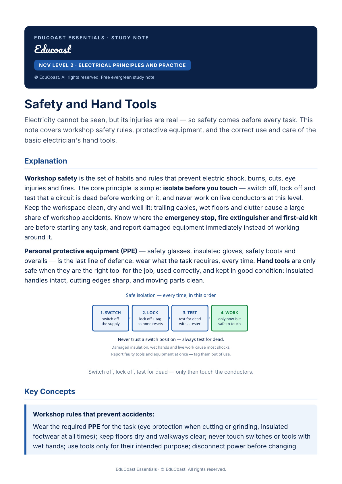 Safety And Hand Tools — NCV Level 2 Electrical Principles And Practice