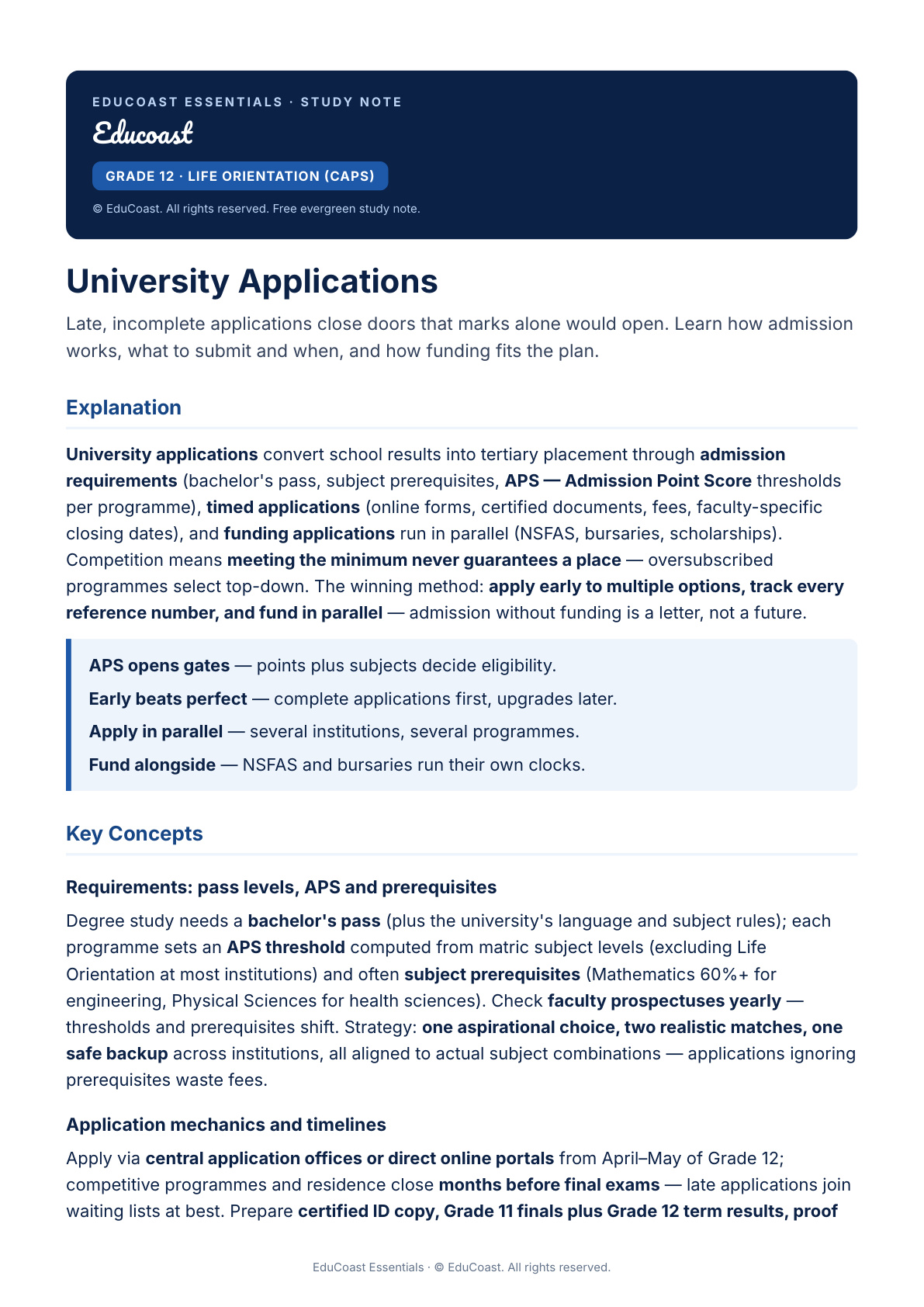 University Applications — Grade 12 Life Orientation (CAPS)