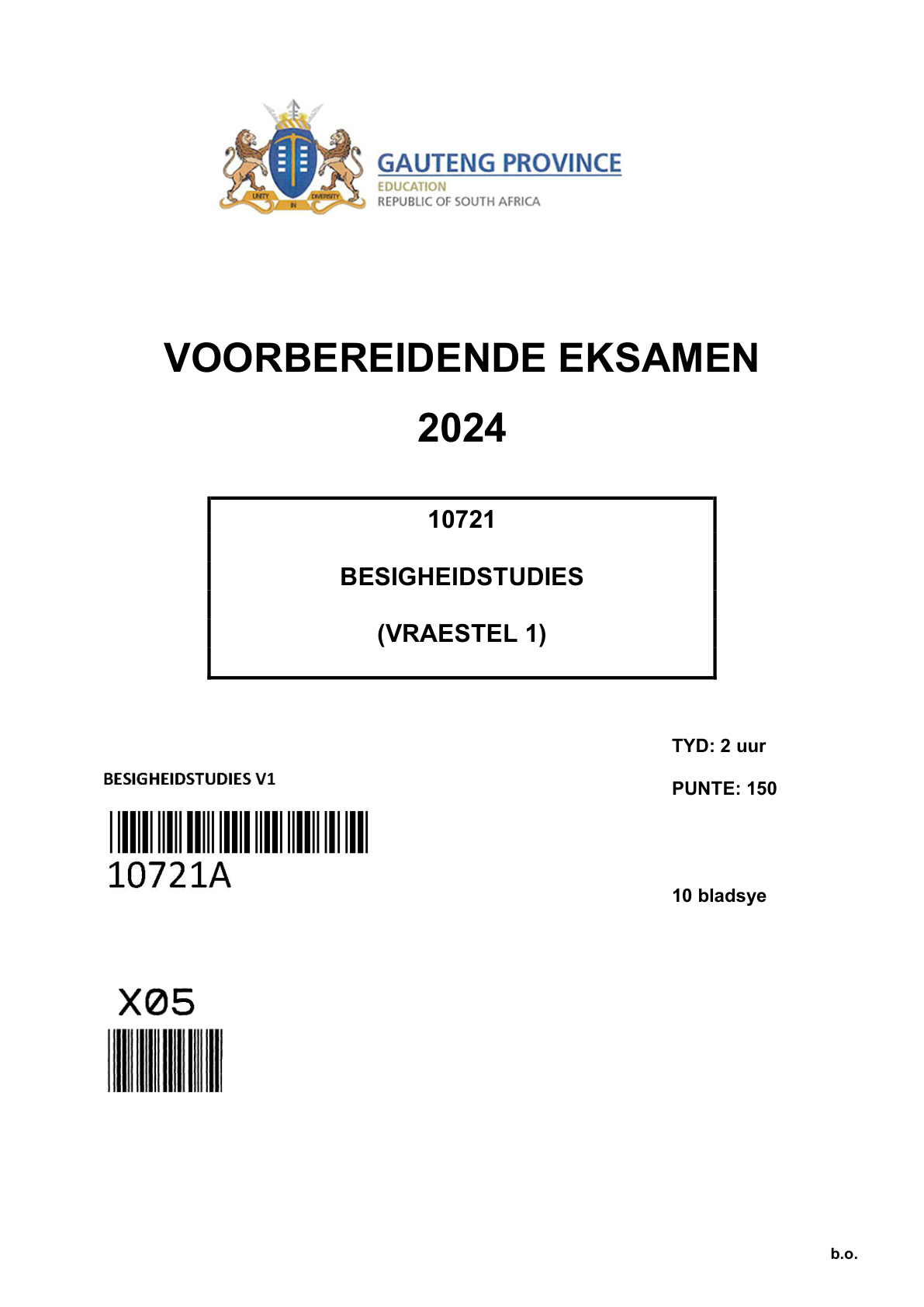 Business Studies Paper 1 (Gauteng) Preparatory 2024 Grade 12 DBE
