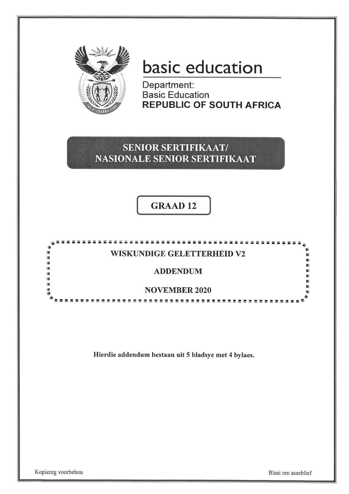 Mathematical Literacy Paper 2 Addendum (Gauteng) November 2020 Grade 12 DBE