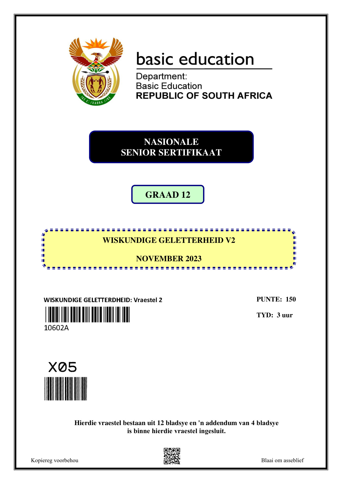 Mathematical Literacy Paper 2 (Gauteng) November 2023 Grade 12 DBE