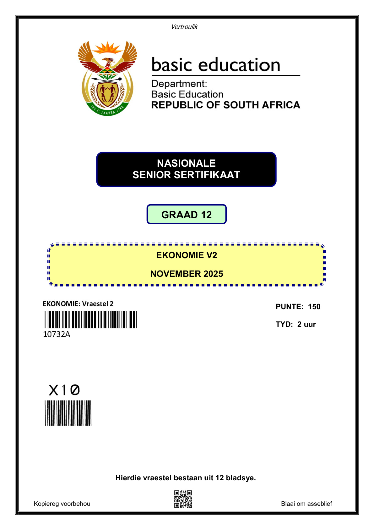 Economics Paper 2 (Gauteng) November 2025 Grade 12 DBE