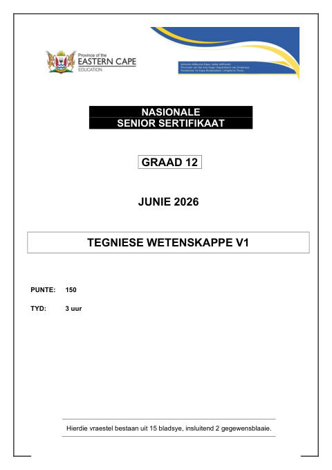 Technical Sciences Grade 12 DBE Caps May/June 2026 Paper 1 - Question Paper (Eastern Cape)