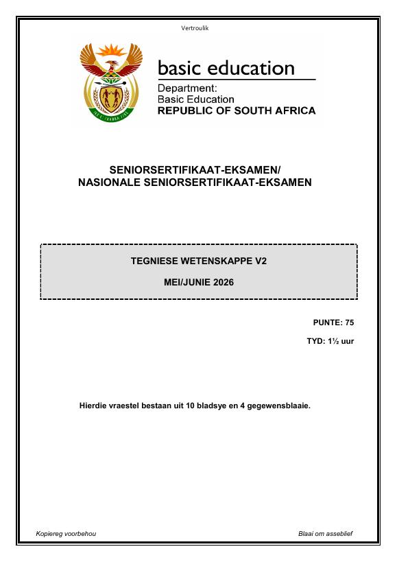 Technical Sciences Grade 12 DBE Caps May 2026 Paper 2 - Question Paper