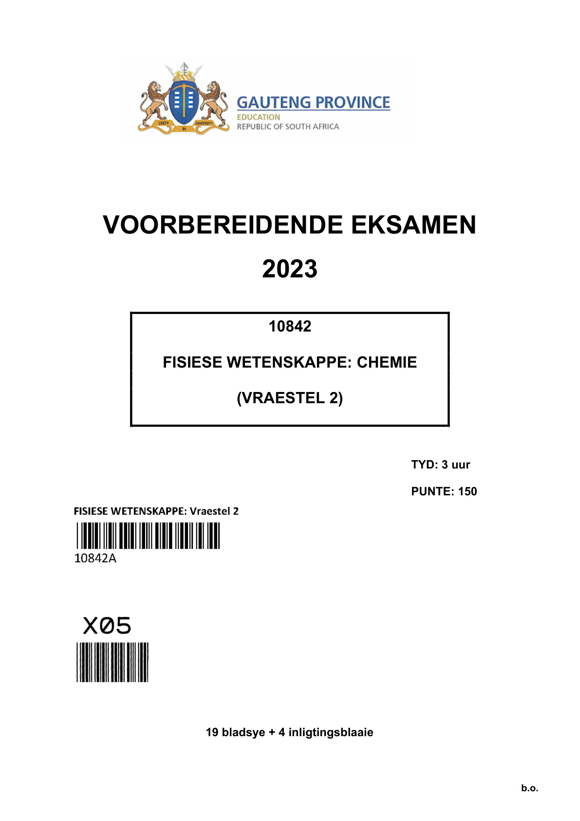 Physical Sciences Paper 2 (Gauteng) Preparatory 2023 Grade 12 DBE