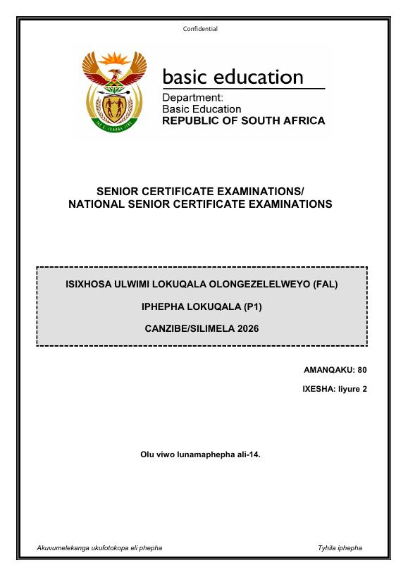 Isixhosa First Additional Language Grade 12 DBE Caps May 2026 Paper 1 - Question Paper