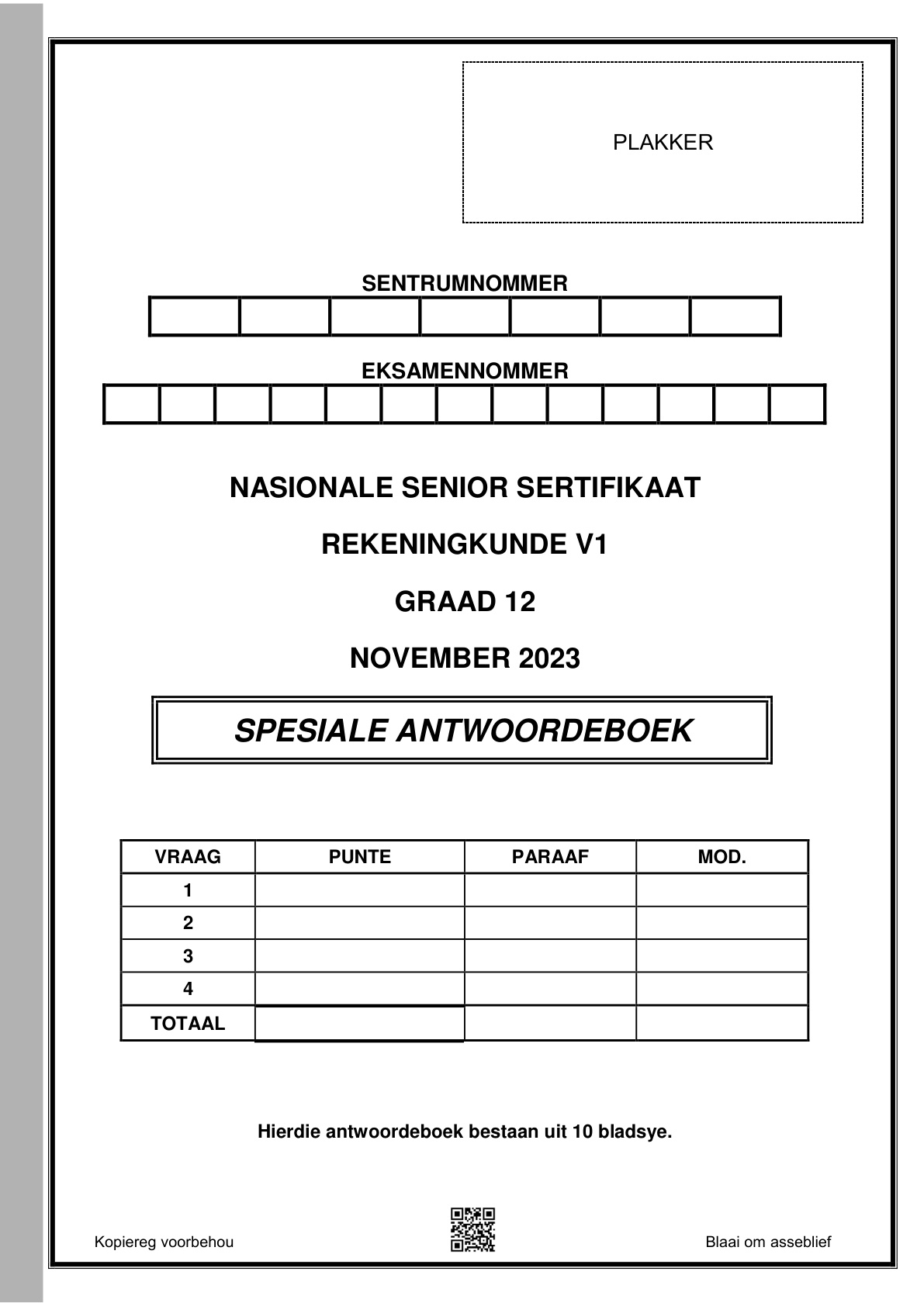 Accounting Paper 1 Answer Book (Gauteng) November 2023 Grade 12 DBE