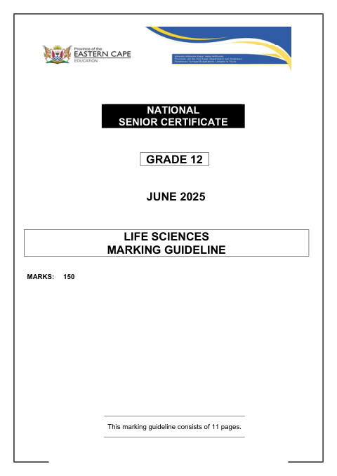 Life Sciences Grade 12 DBE Caps May/June 2025 - Memo (Eastern Cape)