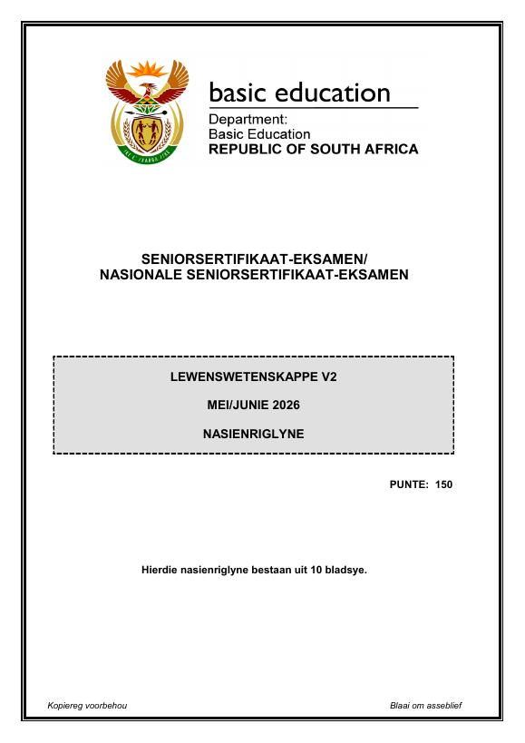Life Sciences Grade 12 DBE Caps May 2026 Paper 2 - Memo