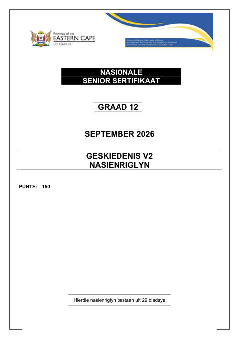 History Grade 12 DBE Caps September 2026 Paper 2 - Question Paper (Eastern Cape)