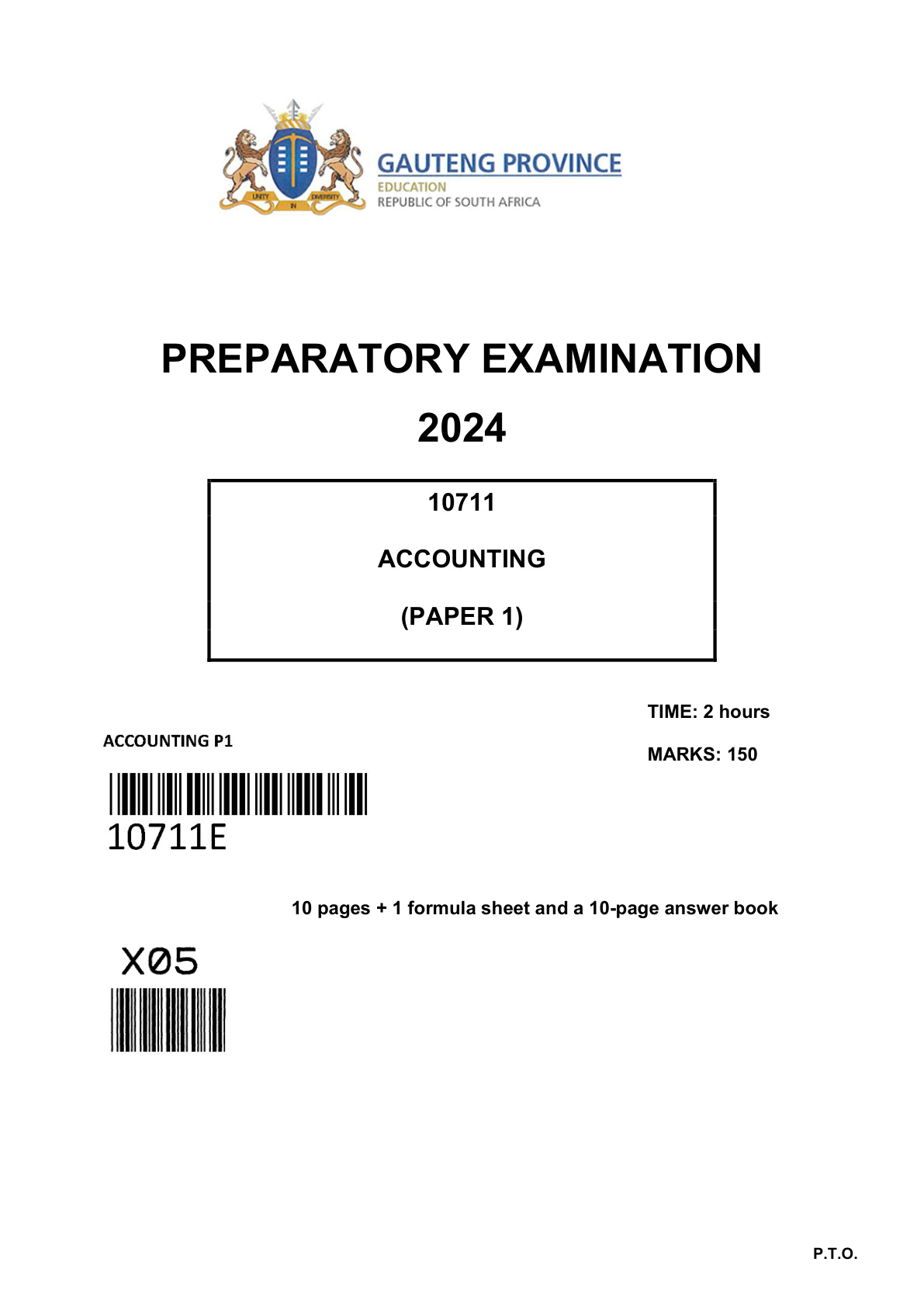 Accounting Paper 1 (Gauteng) Preparatory 2024 Grade 12 DBE