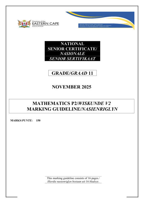 Mathematics Grade 11 DBE Caps November 2025 Paper 2 - Memo (Eastern Cape)