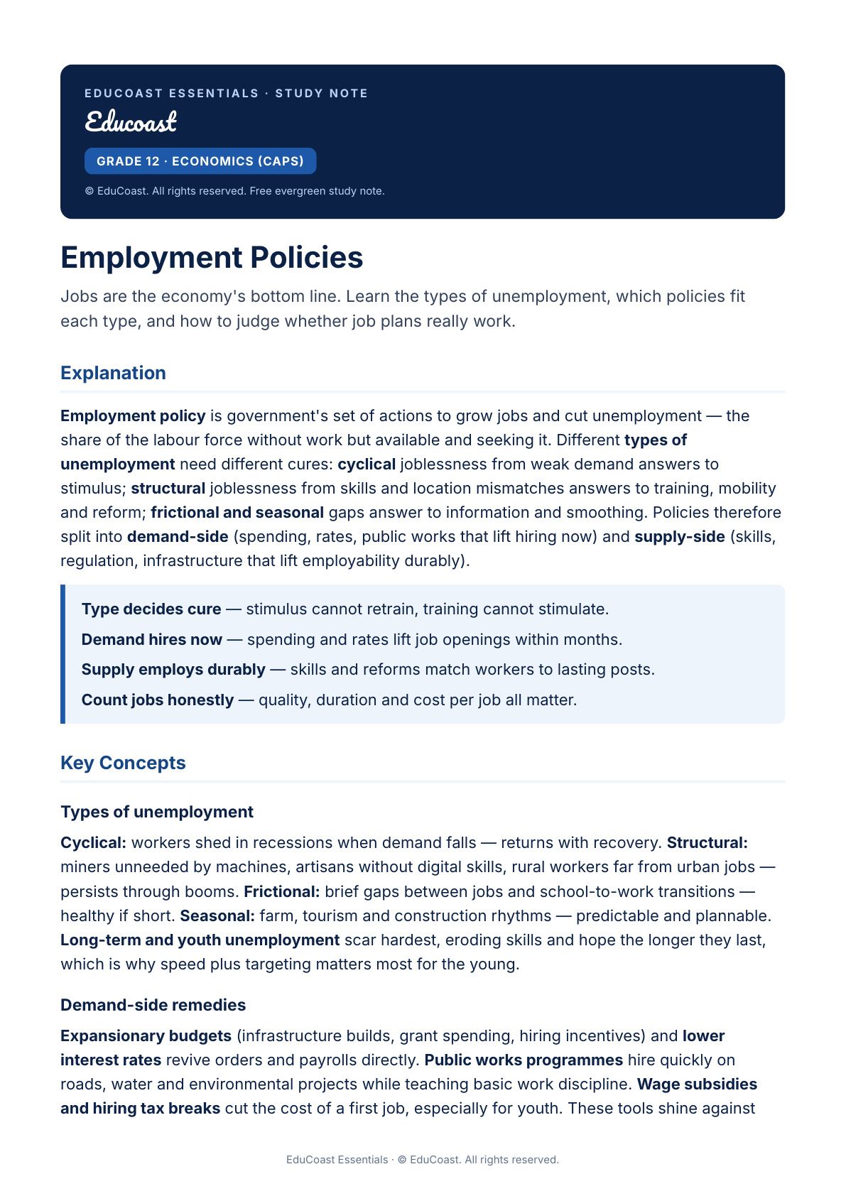 Employment Policy — Grade 12 Economics (CAPS)
