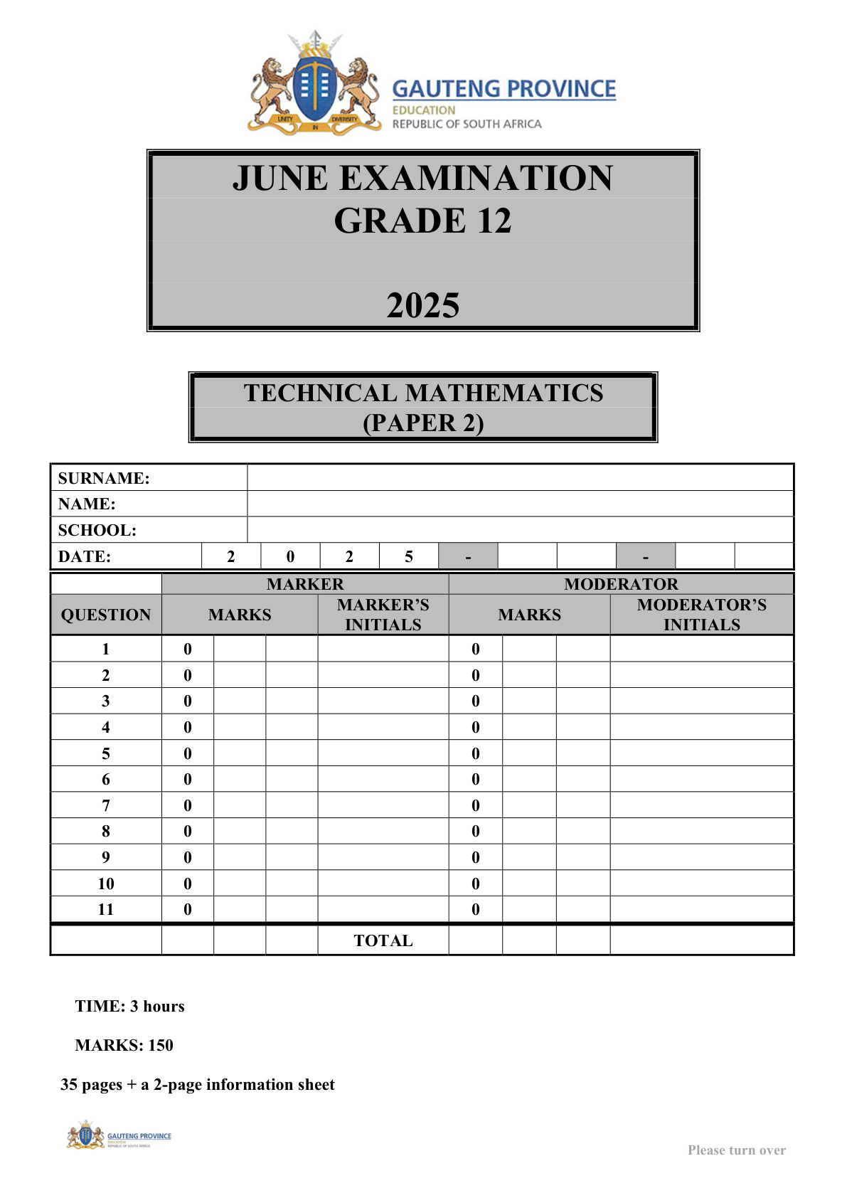 Technical Mathematics Paper 2 (Gauteng) June 2025 Grade 12 DBE
