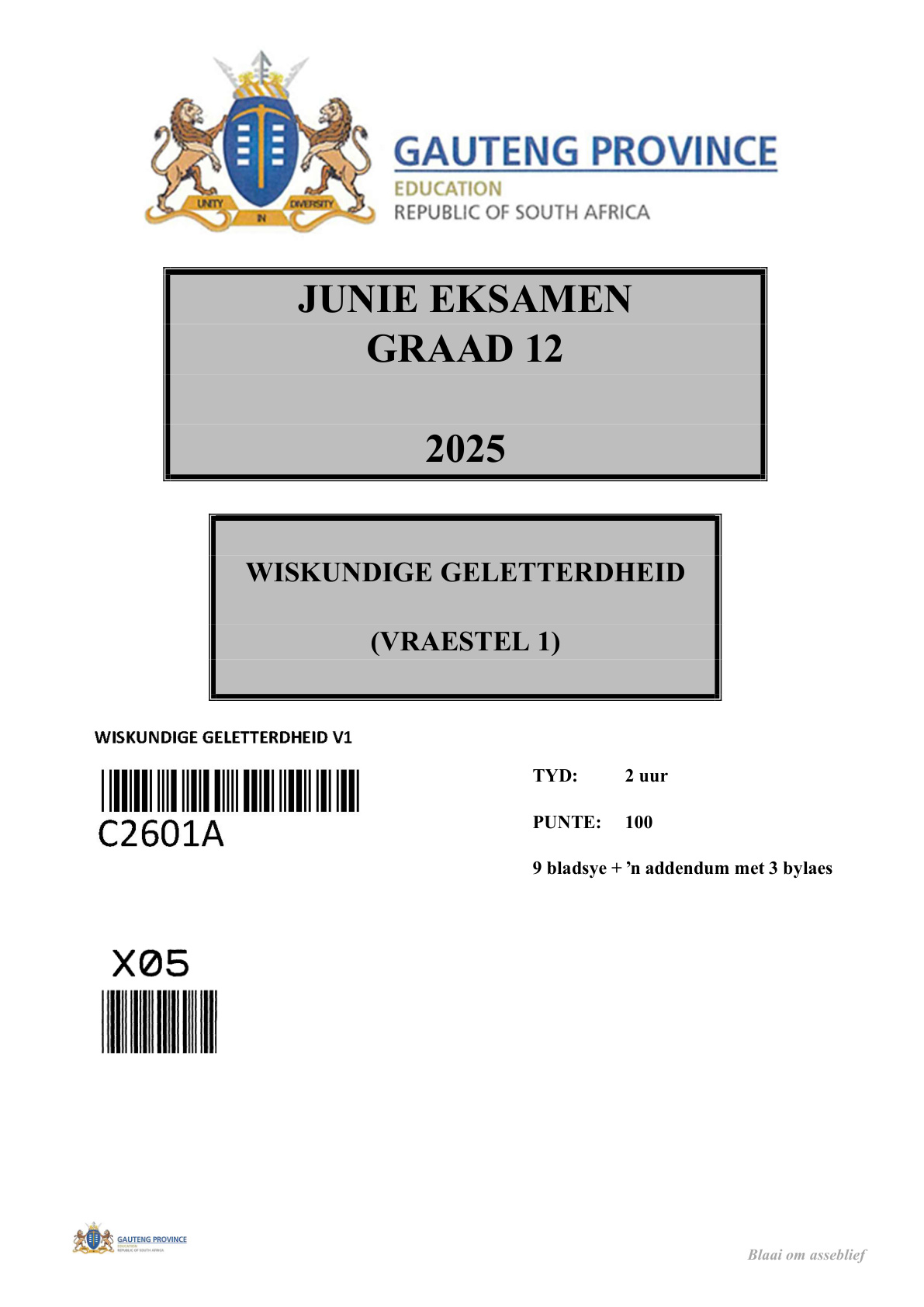 Mathematical Literacy Paper 1 (Gauteng) June 2025 Grade 12 DBE