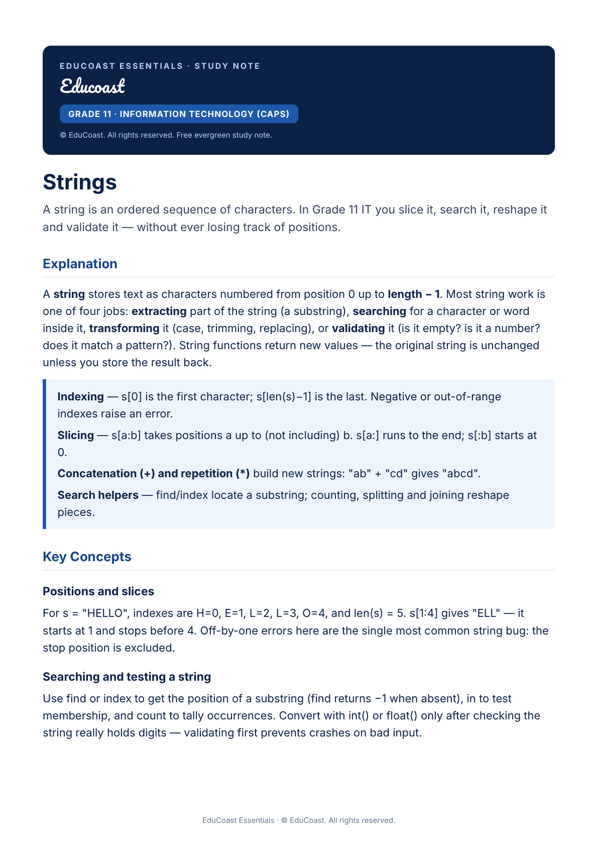 Strings — Grade 11 IT (CAPS)