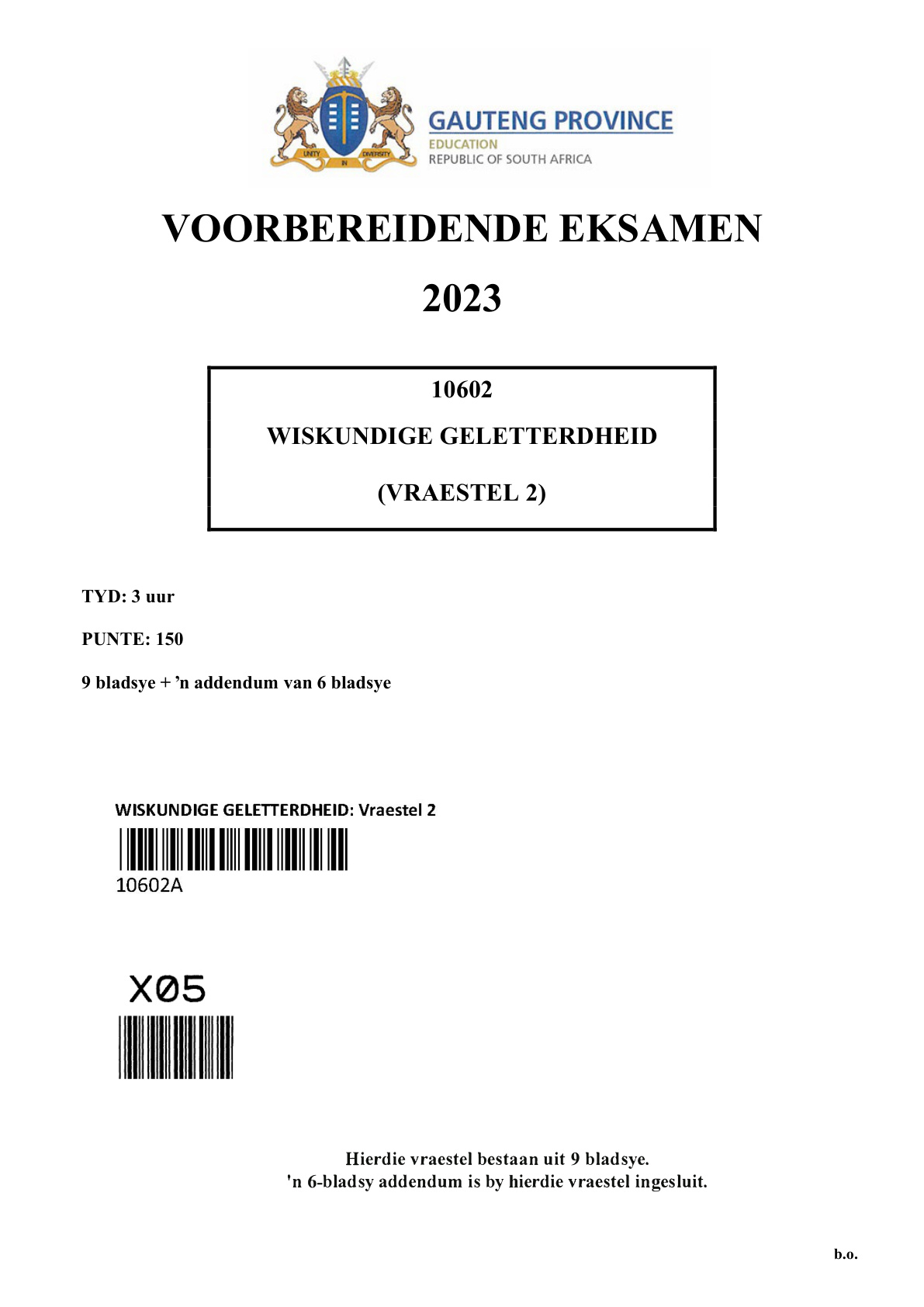 Mathematical Literacy Paper 2 (Gauteng) Preparatory 2023 Grade 12 DBE