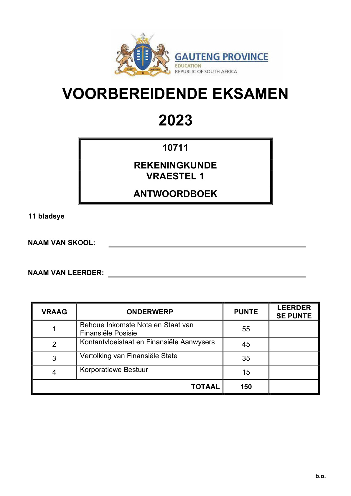 Accounting Paper 1 Answer Book (Gauteng) Preparatory 2023 Grade 12 DBE